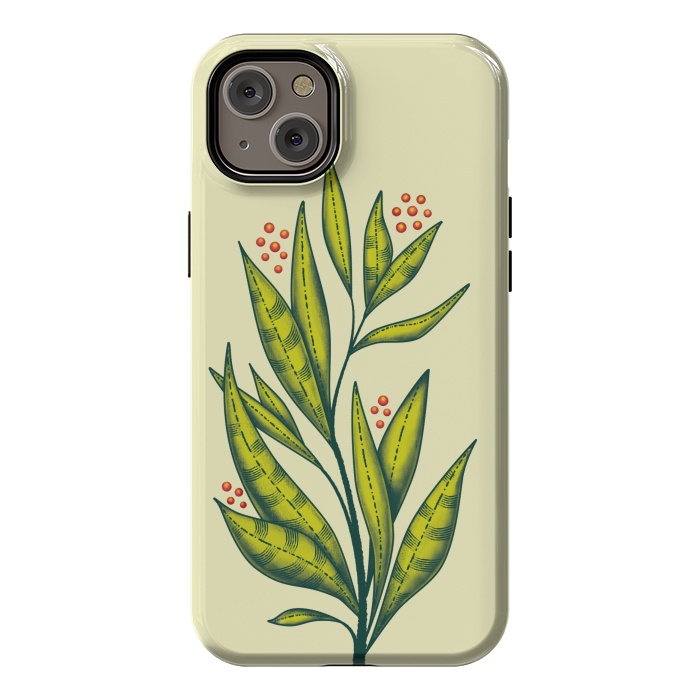 iPhone 14 Plus StrongFit Abstract green plant with decorative leaves and berries by Boriana Giormova