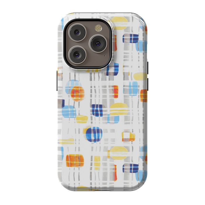 iPhone 14 Pro StrongFit Blue & Yellow Abstract Gouache Shapes & Gingham by Tigatiga