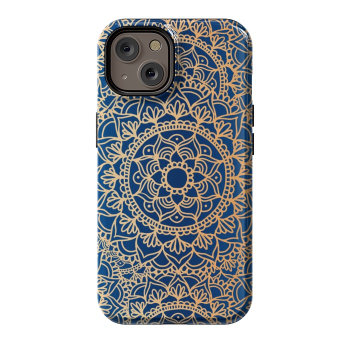 iPhone 14 StrongFit Blue and Yellow Mandala Pattern by Julie Erin Designs