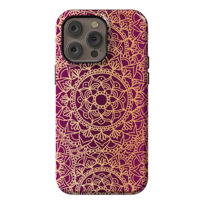 iPhone 14 Pro max StrongFit Pink and Yellow Mandala Pattern by Julie Erin Designs