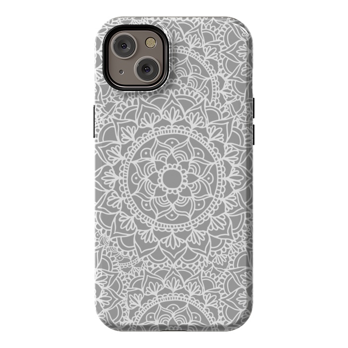 iPhone 14 Plus StrongFit White and Gray Mandala Pattern by Julie Erin Designs