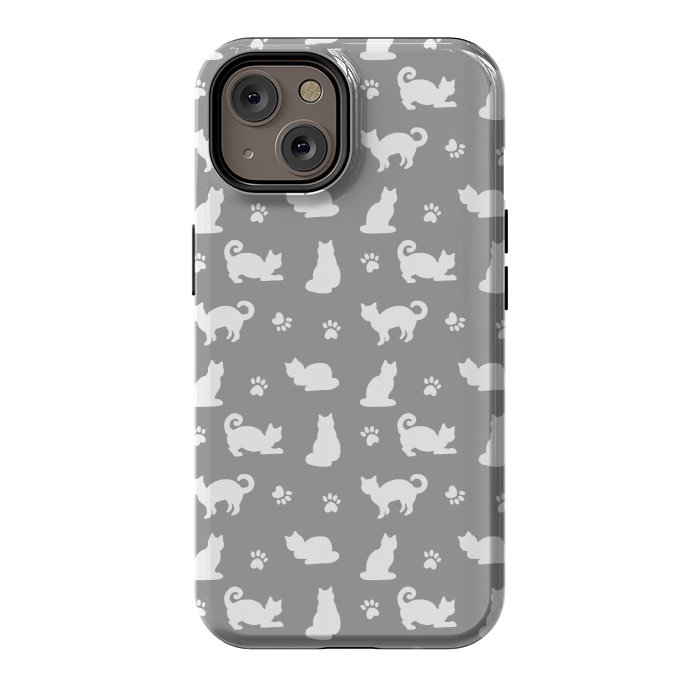 iPhone 14 StrongFit White and Gray Cat Pattern by Julie Erin Designs