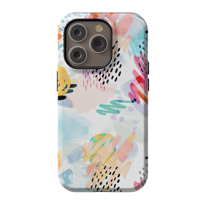 iPhone 14 Pro StrongFit Playful paint splats and brushed doodles by Oana 