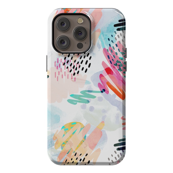 iPhone 14 Pro max StrongFit Playful paint splats and brushed doodles by Oana 