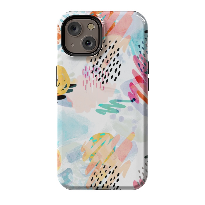 iPhone 14 StrongFit Playful paint splats and brushed doodles by Oana 