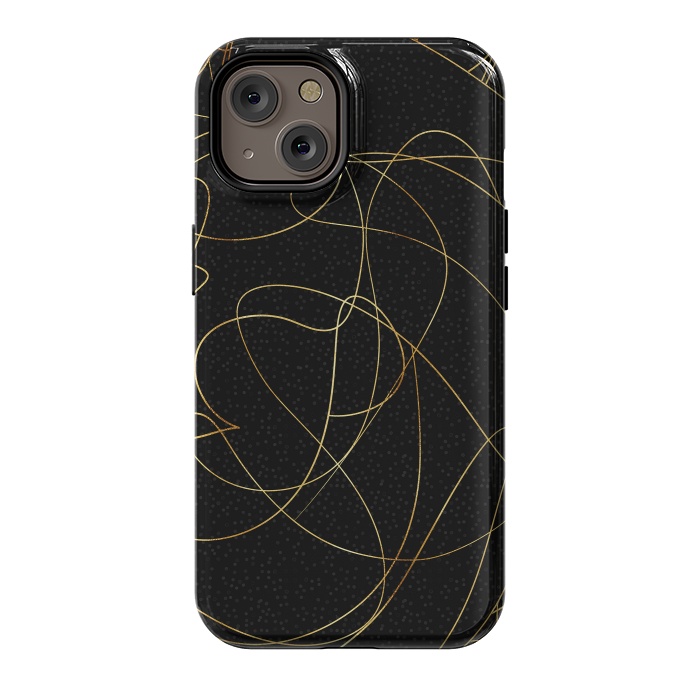 iPhone 14 StrongFit Modern Gold Line Art Gray Dots Abstract Design by InovArts