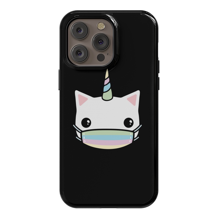 iPhone 14 Pro max StrongFit Rainbow face mask cat by Laura Nagel