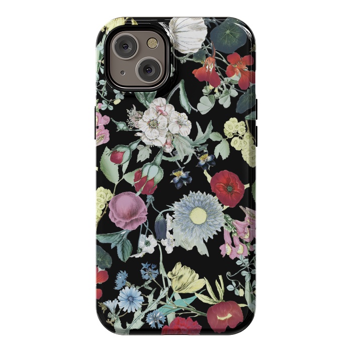 iPhone 14 Plus StrongFit Elegant botanical flowers on black background by Oana 