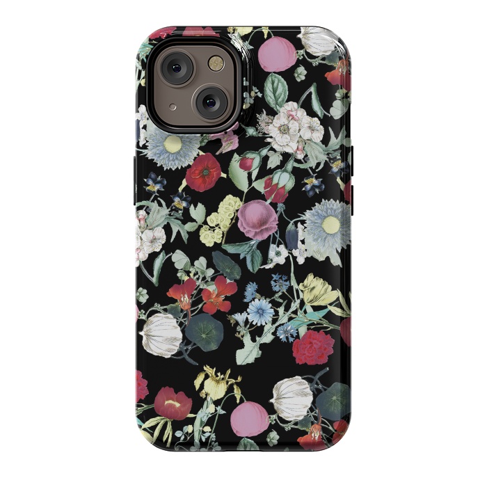 iPhone 14 StrongFit Elegant botanical flowers on black background by Oana 