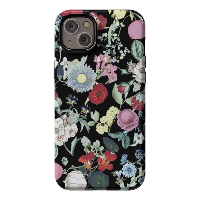 iPhone 14 Plus StrongFit Vintage flower garden - rich colors on black by Oana 