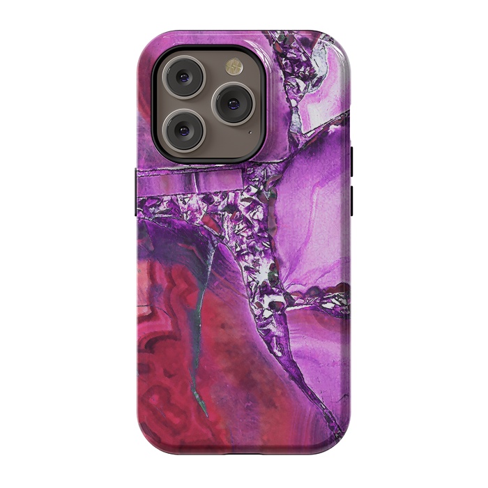 iPhone 14 Pro StrongFit Vibrant red pink geode and rhinestones by Oana 