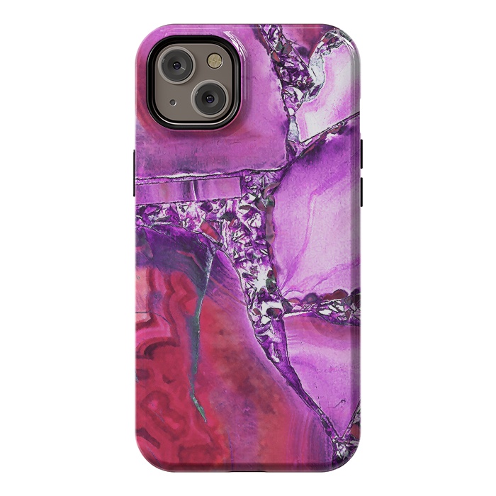 iPhone 14 Plus StrongFit Vibrant red pink geode and rhinestones by Oana 