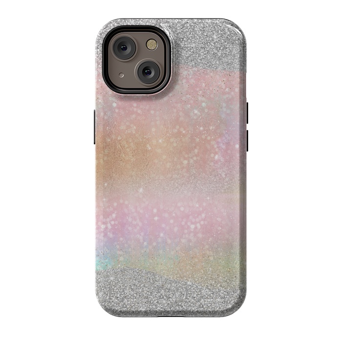iPhone 14 StrongFit Elegant Silver Gold strokes rainbow glow Glitter abstract image by InovArts