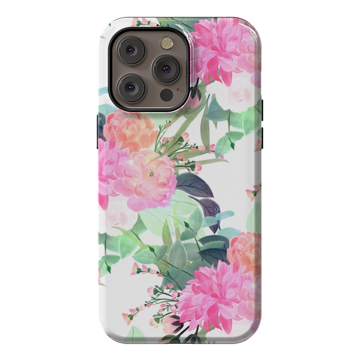 iPhone 14 Pro max StrongFit Girly Pink & White Flowers Watercolor Paint by InovArts