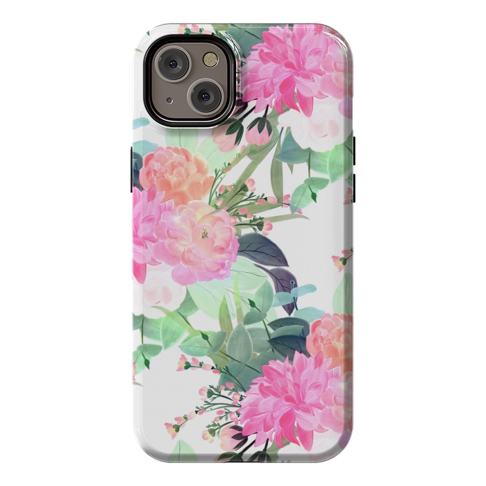 iPhone 14 Plus StrongFit Girly Pink & White Flowers Watercolor Paint by InovArts