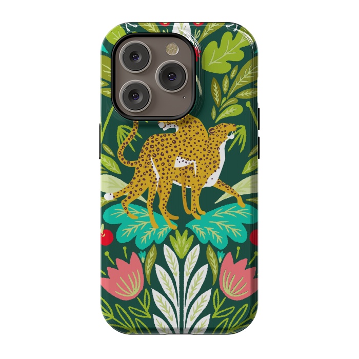 iPhone 14 Pro StrongFit "Cheetah Couple Illustration, Wild Cat Jungle Nature, Mandala Painting, Wildlife Tropical Tiger" by Uma Prabhakar Gokhale