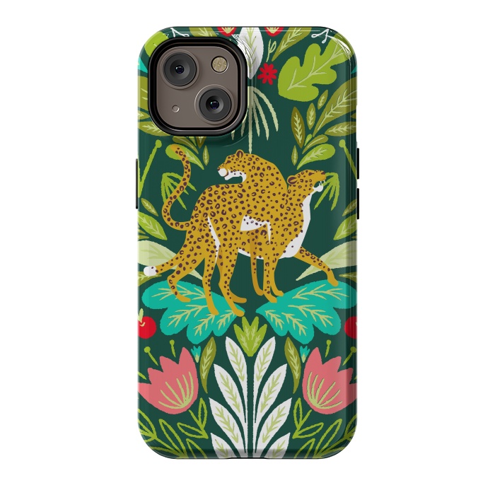 iPhone 14 StrongFit "Cheetah Couple Illustration, Wild Cat Jungle Nature, Mandala Painting, Wildlife Tropical Tiger" by Uma Prabhakar Gokhale