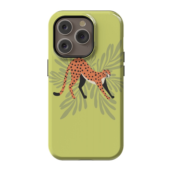 iPhone 14 Pro StrongFit Cheetah stretching mint by Jelena Obradovic