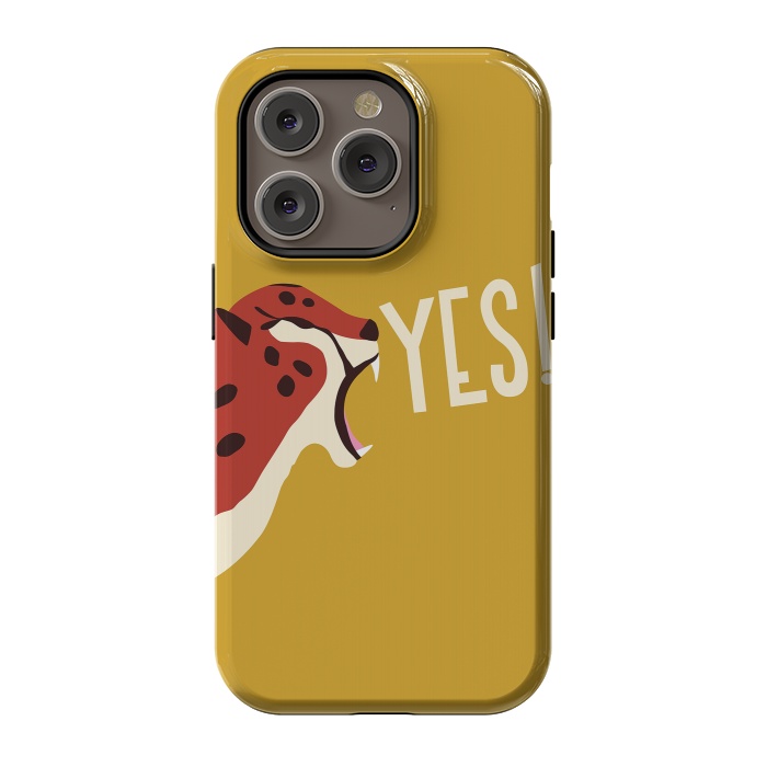 iPhone 14 Pro StrongFit Cheetah roaring YES, mustard by Jelena Obradovic