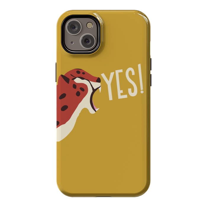 iPhone 14 Plus StrongFit Cheetah roaring YES, mustard by Jelena Obradovic