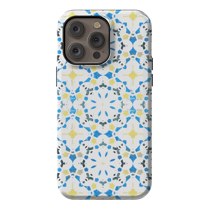 iPhone 14 Pro max StrongFit Vibrant blue yellow Moroccan tiles by Oana 