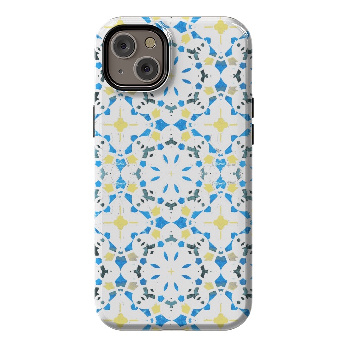 iPhone 14 Plus StrongFit Vibrant blue yellow Moroccan tiles by Oana 
