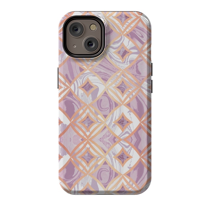 iPhone 14 StrongFit Elegant pink rose gold marble tiles by Oana 