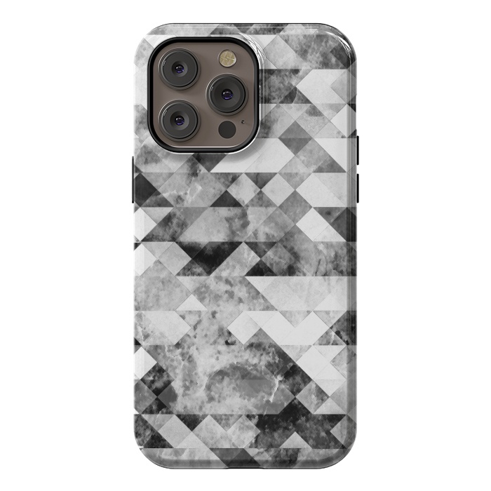 iPhone 14 Pro max StrongFit Black and white textured marble triangles by Oana 
