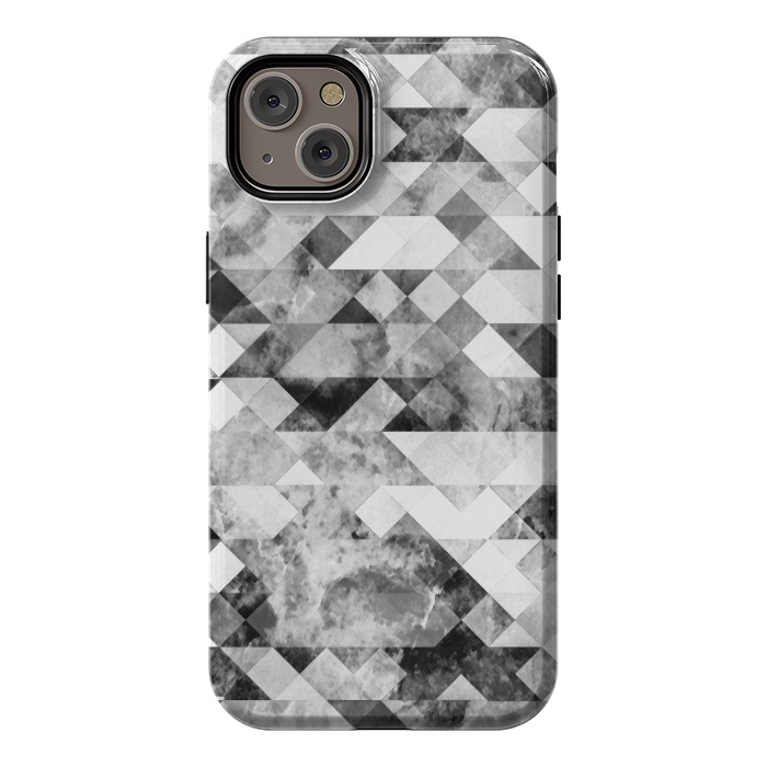 iPhone 14 Plus StrongFit Black and white textured marble triangles by Oana 