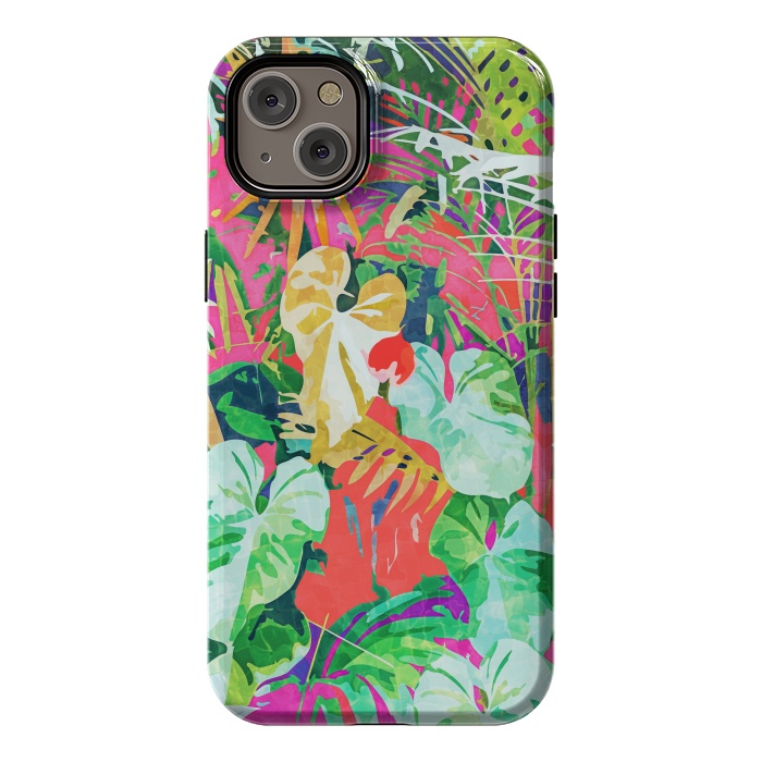 iPhone 14 Plus StrongFit Find Me Where The Tropical Things Are | Jungle Botanical Palm Colorful Painting by Uma Prabhakar Gokhale