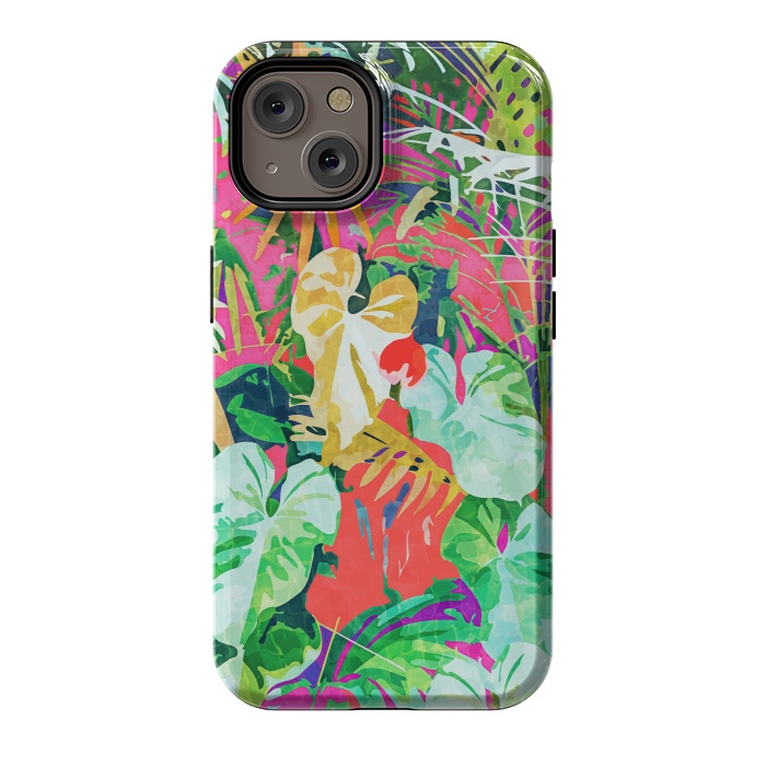 iPhone 14 StrongFit Find Me Where The Tropical Things Are | Jungle Botanical Palm Colorful Painting by Uma Prabhakar Gokhale