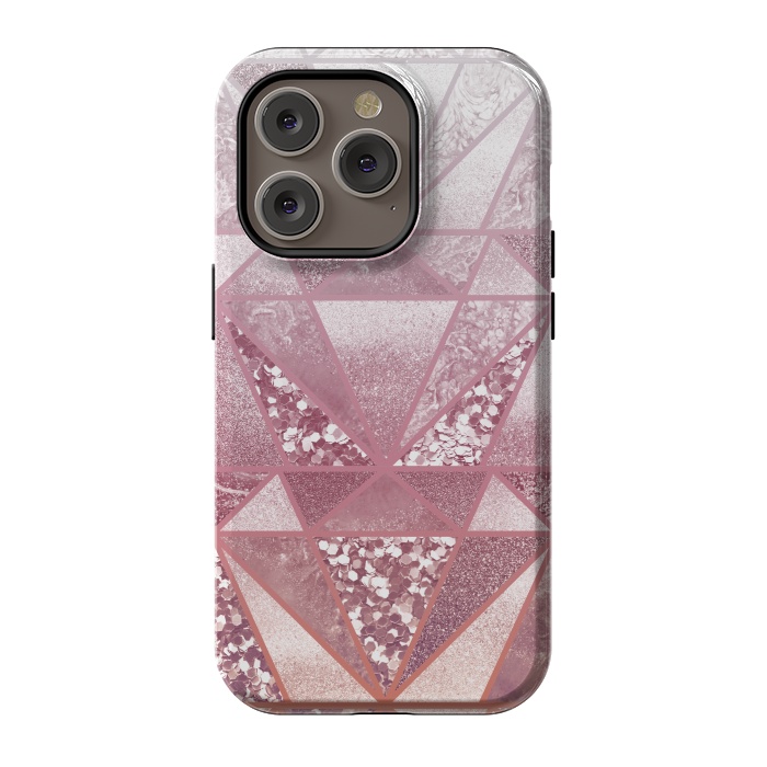 iPhone 14 Pro StrongFit Pink and rose gold gradient glitter tiles by Oana 