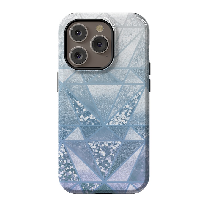 iPhone 14 Pro StrongFit Faded blue silver glitter mosaic by Oana 