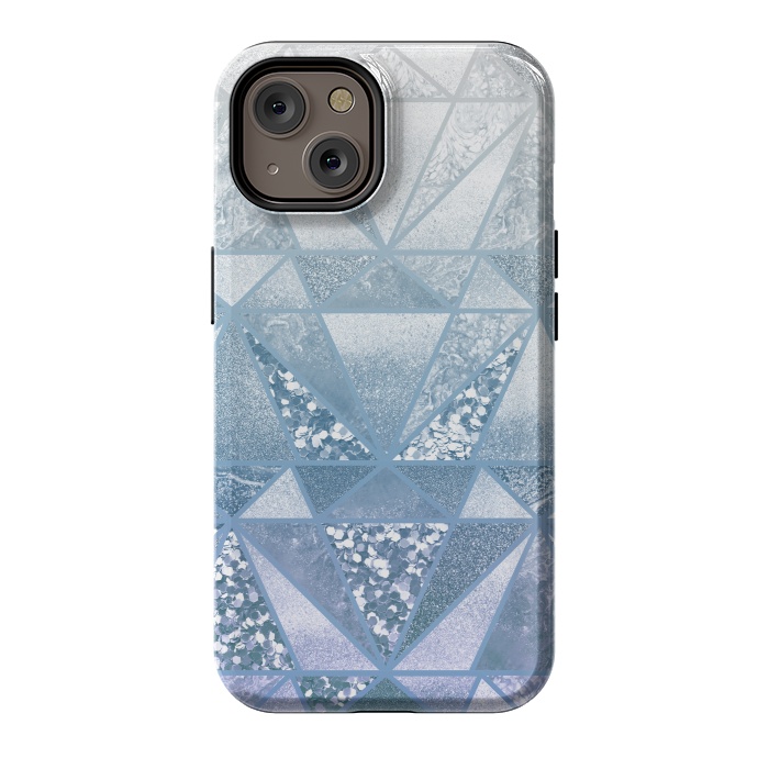 iPhone 14 StrongFit Faded blue silver glitter mosaic by Oana 