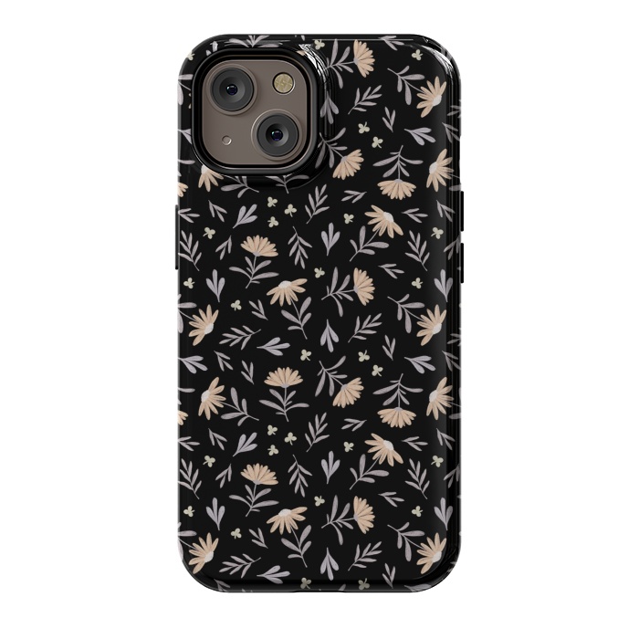 iPhone 14 StrongFit Beige flowers on a black by Alena Ganzhela