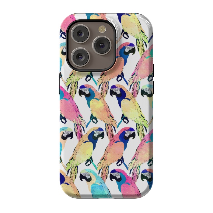 iPhone 14 Pro StrongFit Modern Colorful Exotic Parrot Birds Watercolor Paint by InovArts