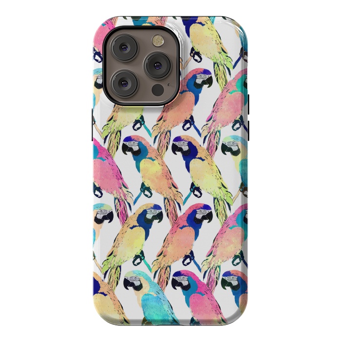 iPhone 14 Pro max StrongFit Modern Colorful Exotic Parrot Birds Watercolor Paint by InovArts