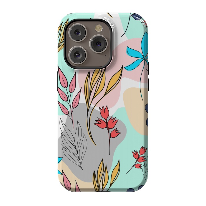 iPhone 14 Pro StrongFit Trendy colorful leaves hand drawn cute illustration by InovArts