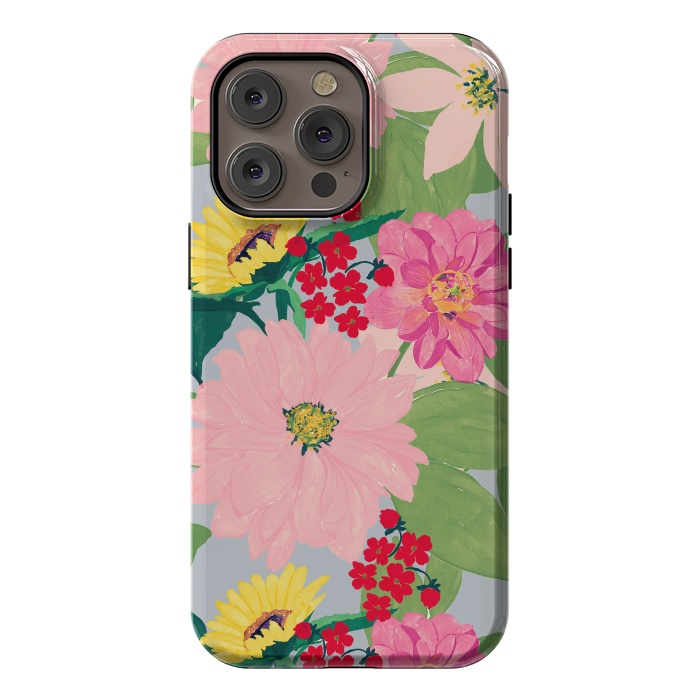 iPhone 14 Pro max StrongFit Elegant Watercolor Sunflowers Blush Floral Gray Design by InovArts