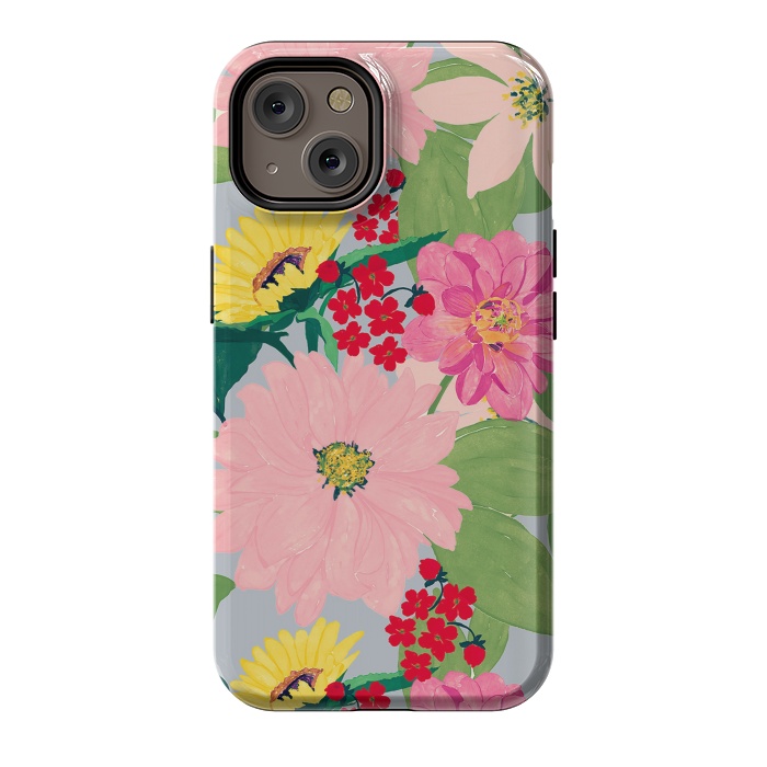 iPhone 14 StrongFit Elegant Watercolor Sunflowers Blush Floral Gray Design by InovArts