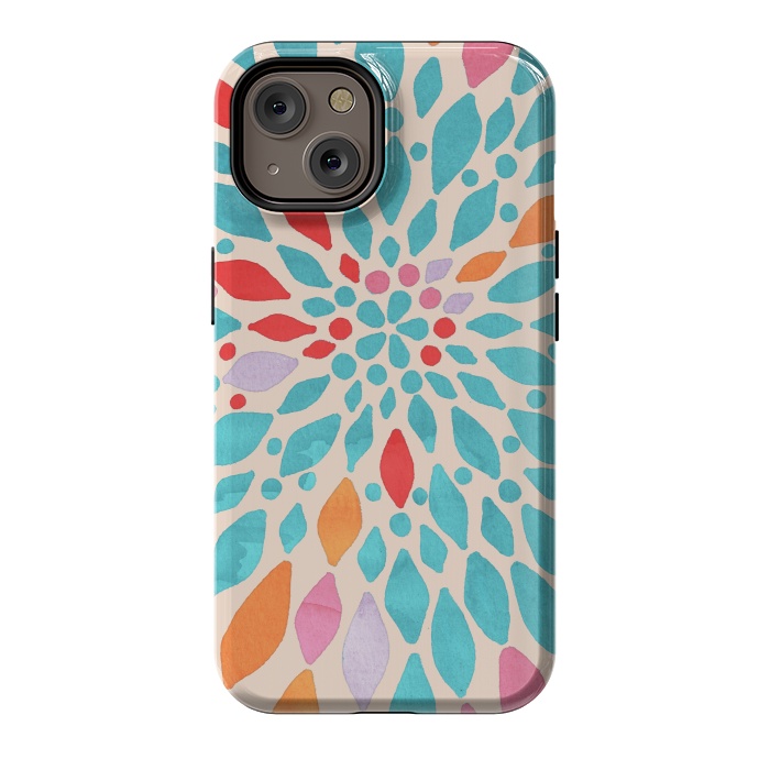iPhone 14 StrongFit Radiant Dahlia - teal, orange, coral, pink  by Tangerine-Tane