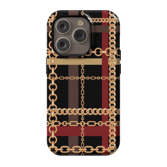 iPhone 14 Pro StrongFit Golden chains red black by MALLIKA