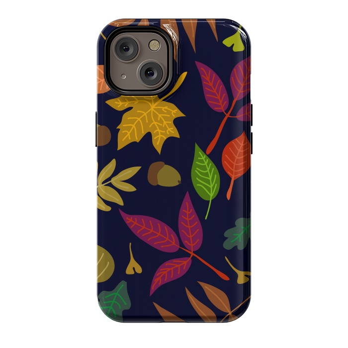 iPhone 14 StrongFit Colorful Leaves and Acorns on Black Background by ArtsCase