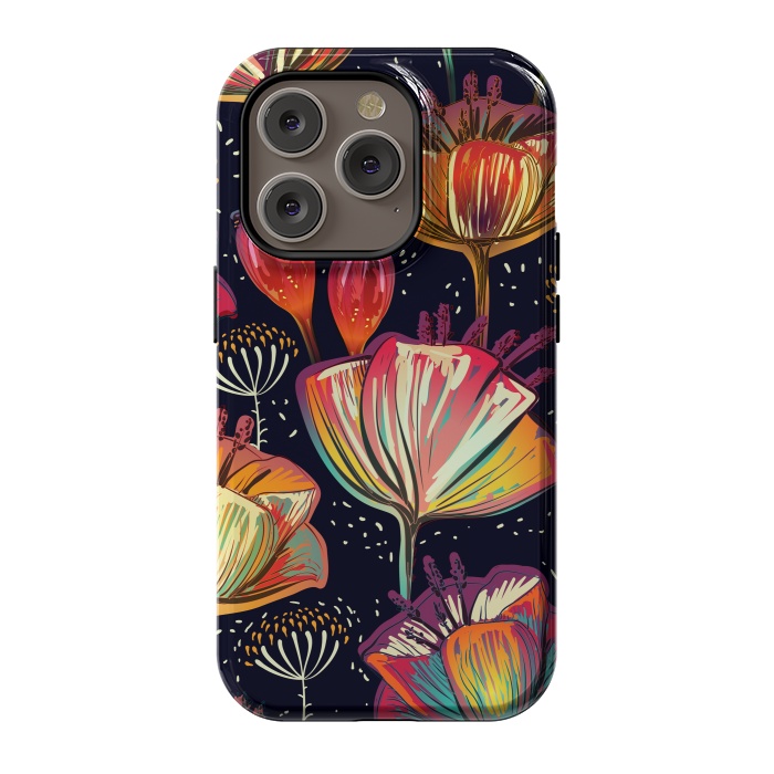 iPhone 14 Pro StrongFit Colorful Seamless Vector Pattern with Flowers and Plants by ArtsCase