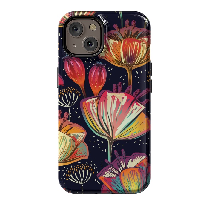 iPhone 14 StrongFit Colorful Seamless Vector Pattern with Flowers and Plants by ArtsCase