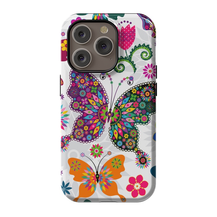 iPhone 14 Pro StrongFit Cute Butterflies and Flowers in Different Colors by ArtsCase