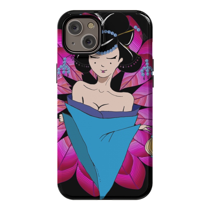 iPhone 14 Plus StrongFit Geisha Girl with Lantern on Leaves by ArtsCase