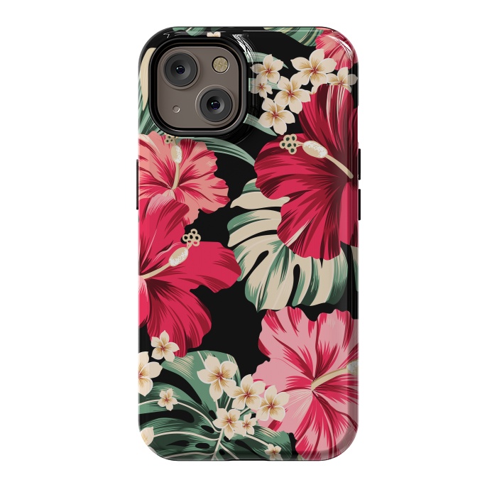 iPhone 14 StrongFit Exotic Tropical Hawaiian Hibiscus Flowers and Palms by ArtsCase