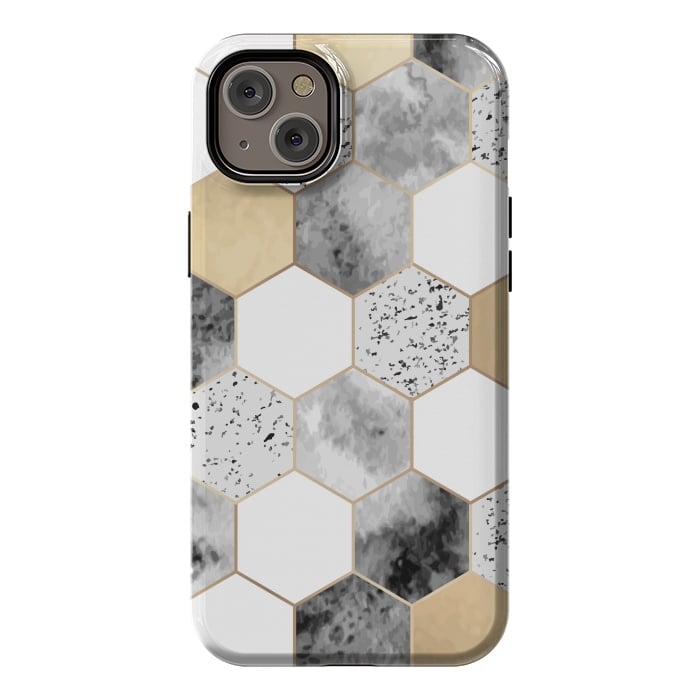 iPhone 14 Plus StrongFit Grey Marble and Watercolour Polygons by ArtsCase