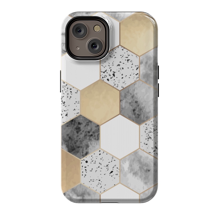 iPhone 14 StrongFit Grey Marble and Watercolour Polygons by ArtsCase